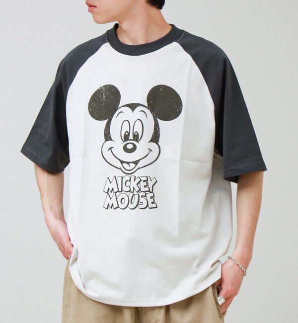 GLOSTER「【前後で映える】ミッキーフェイス＆ロゴプリントT」|Tシャツ・カットソー|