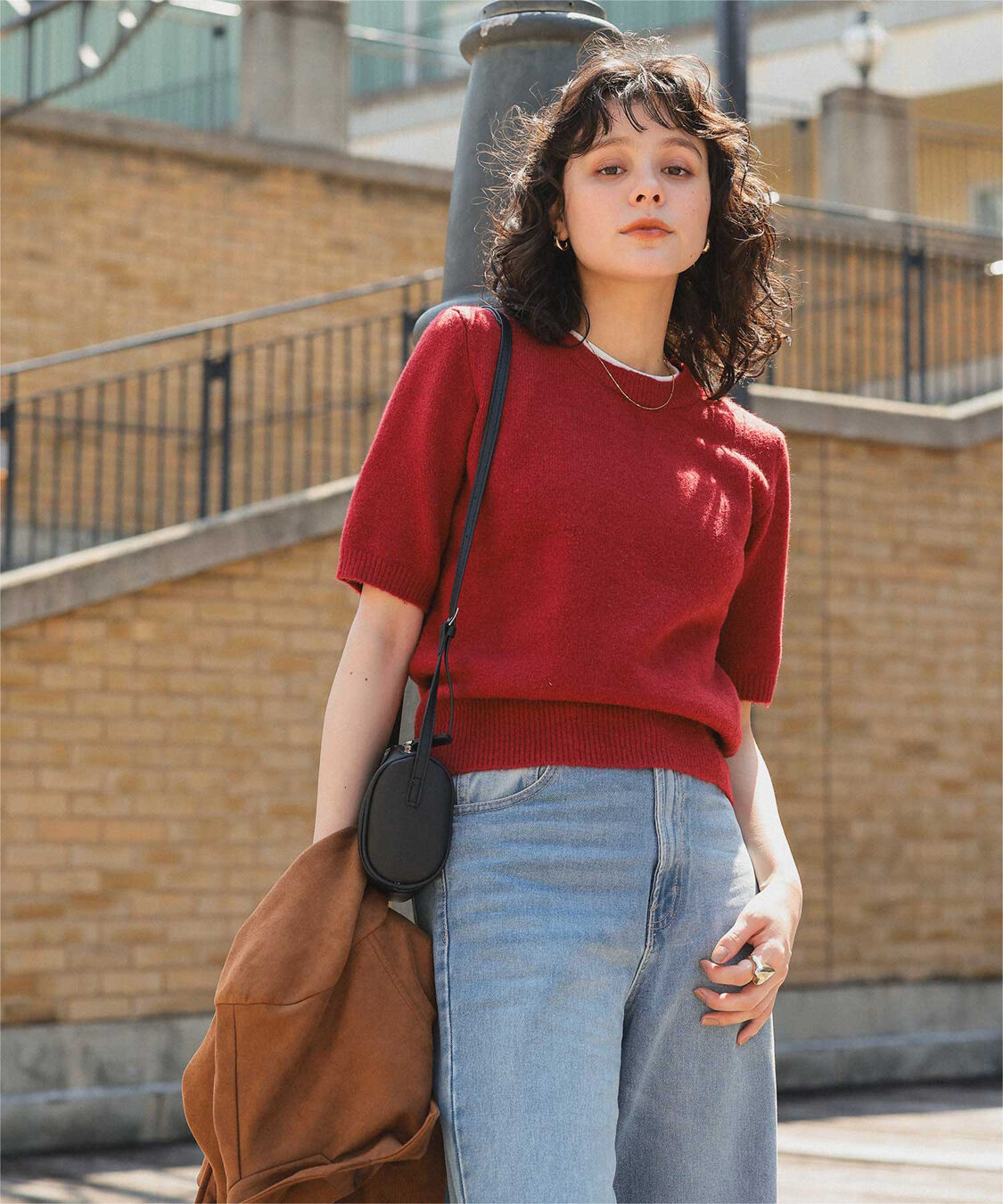 titivate「レイヤードデザインふわっとタッチハーフスリーブニット」|ニット・セーター|