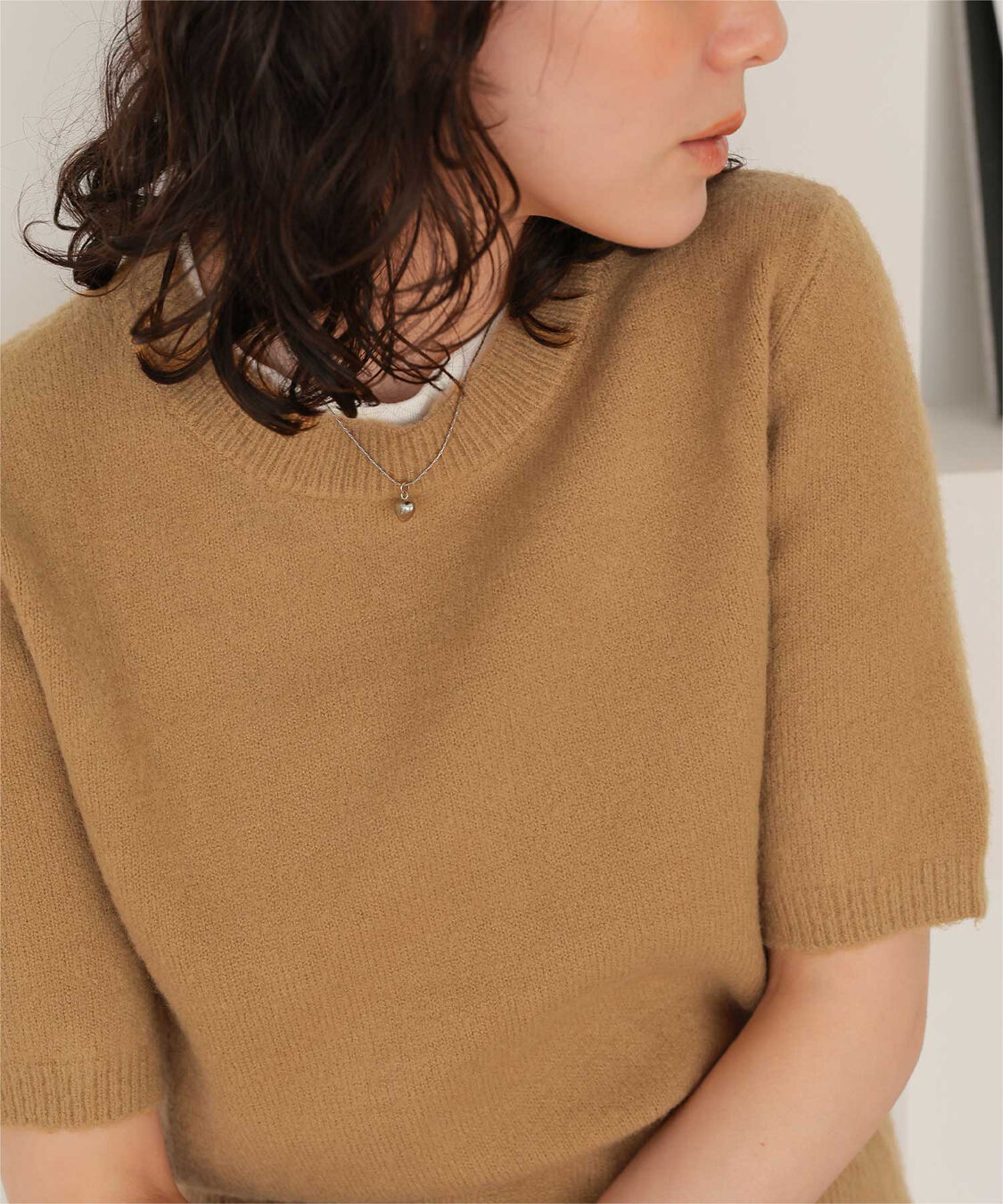 titivate「レイヤードデザインふわっとタッチハーフスリーブニット」|ニット・セーター|