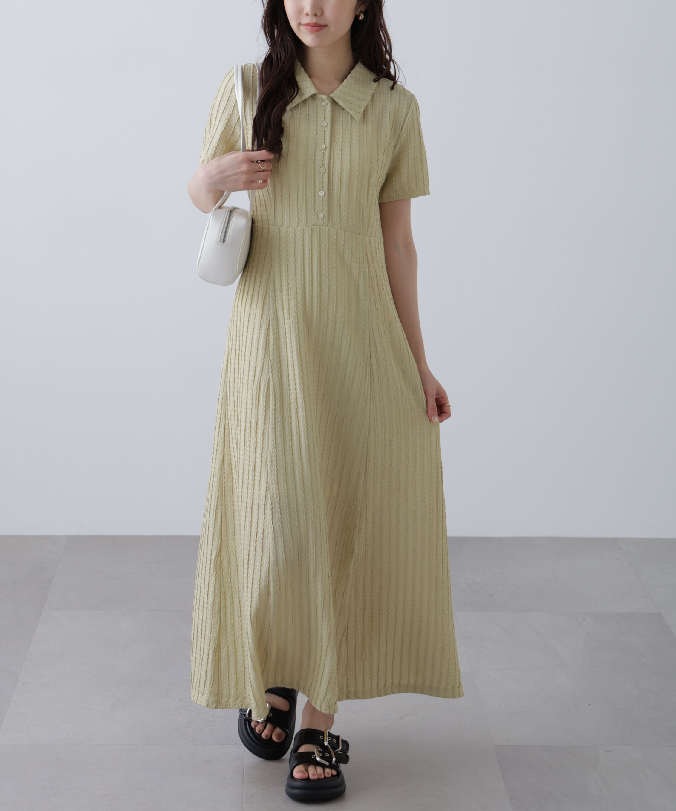  「カットジャガードポロワンピース」|ワンピース|