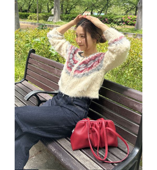 Ungrid「【WEB限定】求心柄ショートジップニット」|ニット・セーター|アイボリー