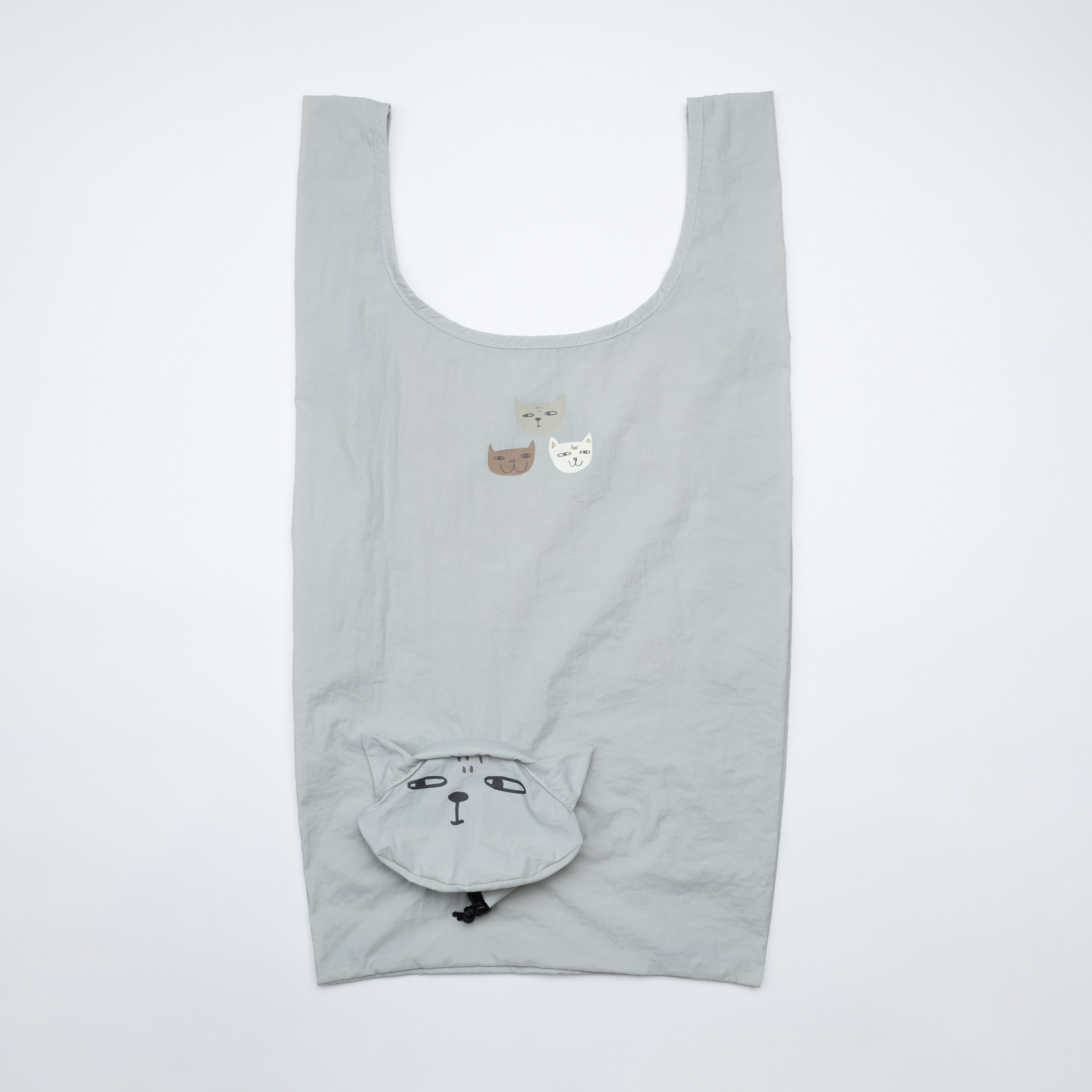  「THE THREE CATS フェイス巾着エコバッグ」|エコバッグ|GRY