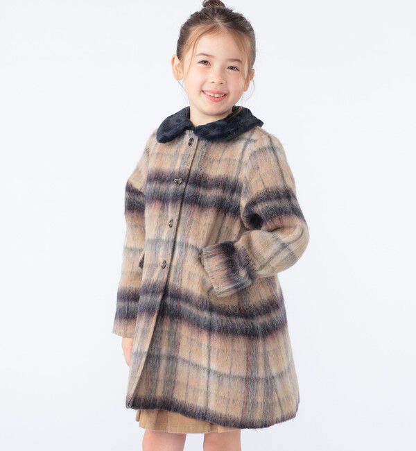 SHIPS KIDS「SHIPS KIDS:100～130cm/シャギー チェック コート」|ダッフルコート|