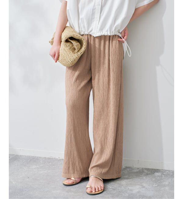 SLOBE IENA「《ブラックのみWEB限定》楊柳カットソーパンツ」|その他|ベージュ