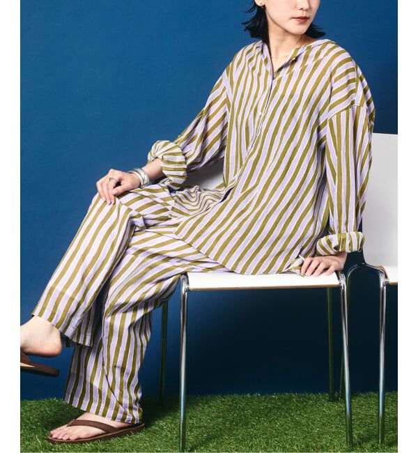 JOURNAL STANDARD「【SARA MALLIKA/サラマリカ】  Cotton Wave Stripe Print Shi」|シャツ・ブラウス|カーキ
