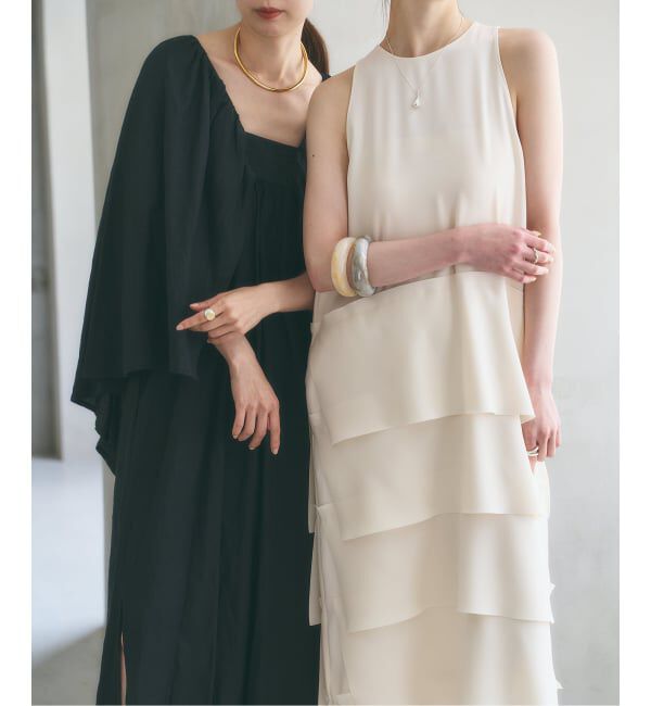 NOBLE「ROOM NO.8/ルームエイト BLACK W-SATIN NS TIERED DRESS」|ワンピース|