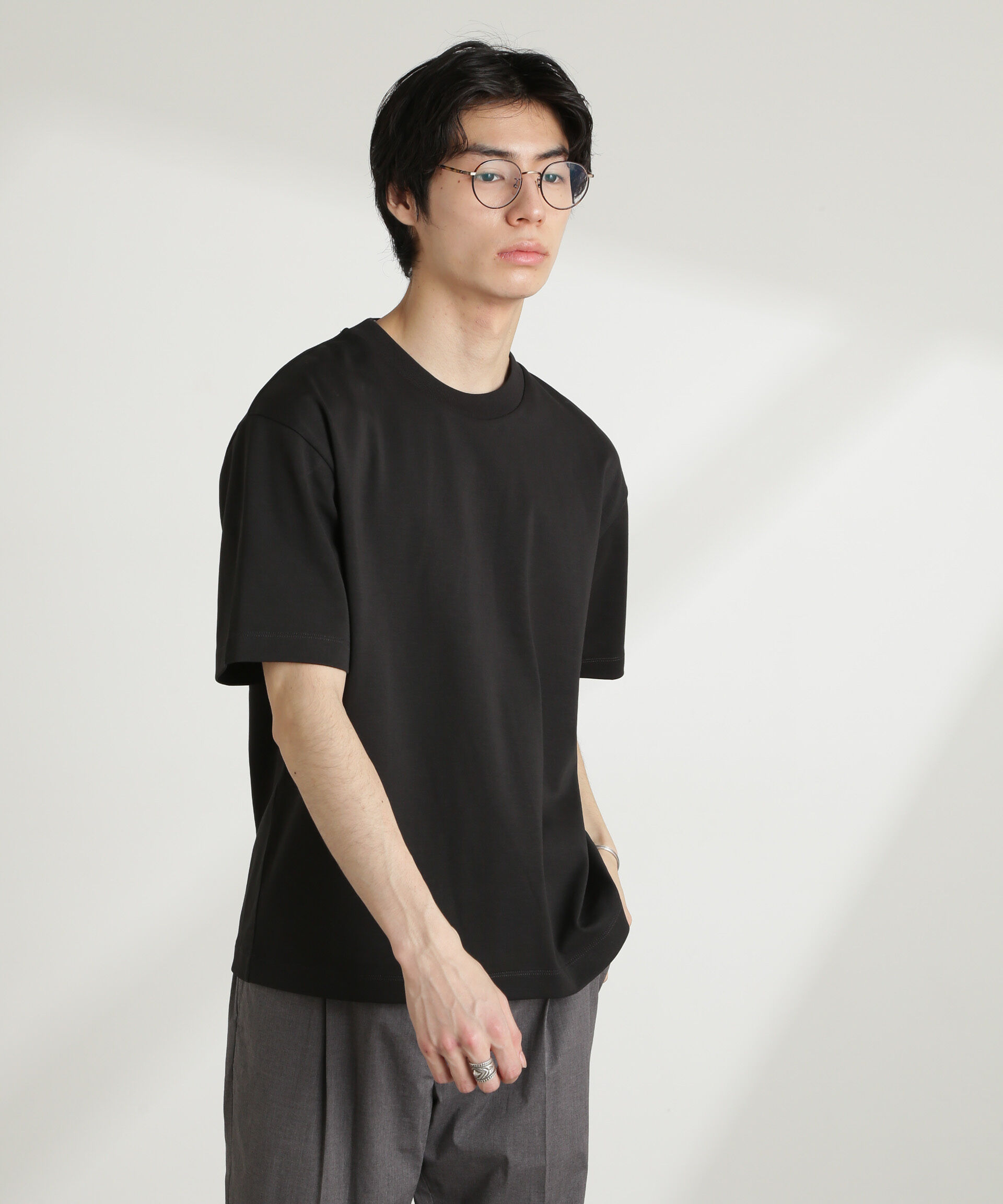 nano･universe「ダブルスムースクルーネックBIGTシャツ 半袖」|Tシャツ・カットソー|ブラック