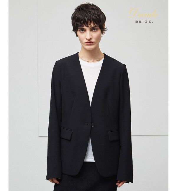 BEIGE,「【洗える】ALAINA / Vネックカラージャケット」|ノーカラージャケット|Black
