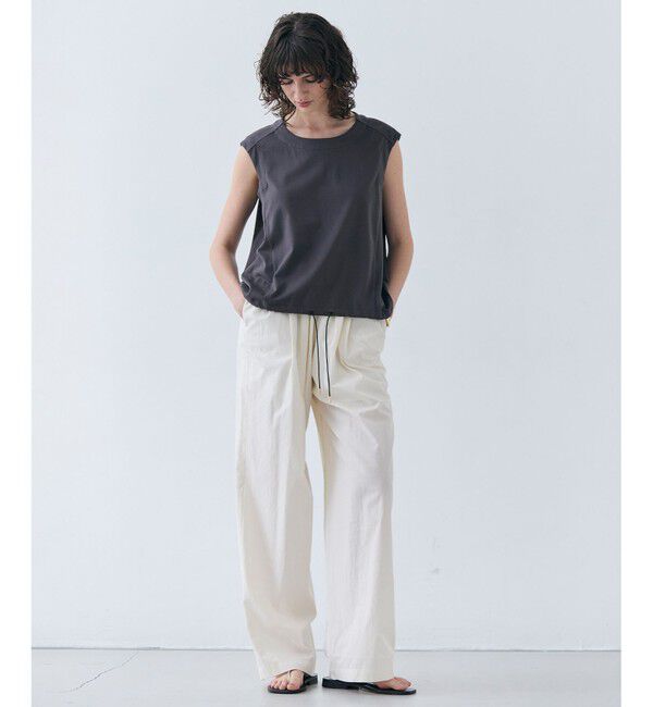 BEIGE,「【洗える】IXIA / コットンノースリーブドロストトップス」|Tシャツ・カットソー|