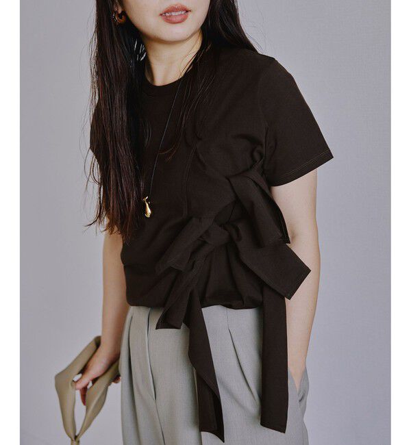 ADAM ET ROPE'「【サステナブル】リボンプルオーバー/接触冷感/UVカット/吸水速乾」|Tシャツ・カットソー|ブラウン(20)