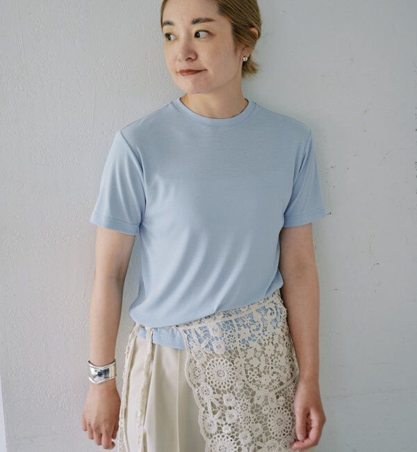  「【LUALY】【接触冷感/吸水速乾】シアープレーンチビTee」|Tシャツ・カットソー|サックスブルー