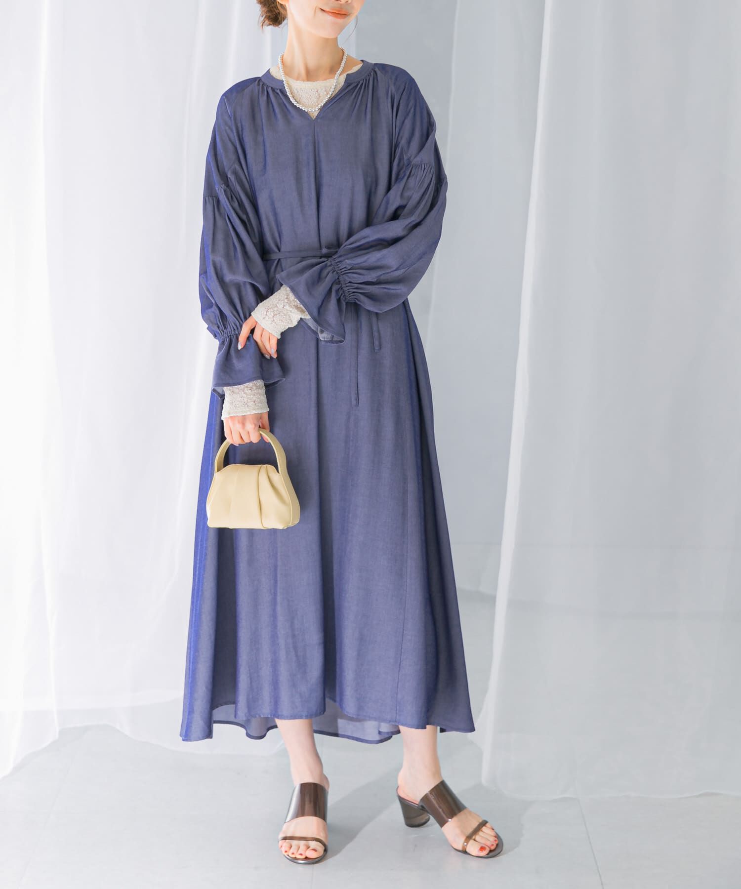 URBAN RESEARCH ROSSO「デニムライクギャザーワンピース」|ワンピース|