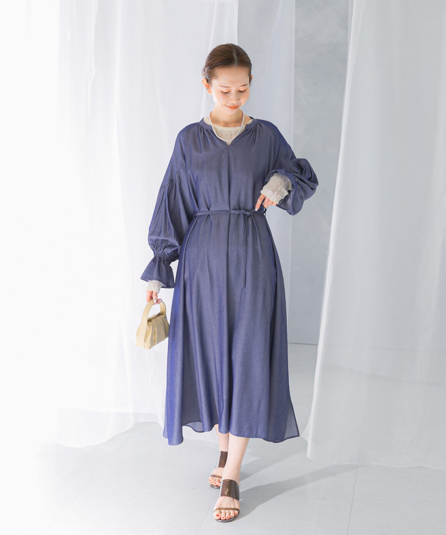 URBAN RESEARCH ROSSO「デニムライクギャザーワンピース」|ワンピース|