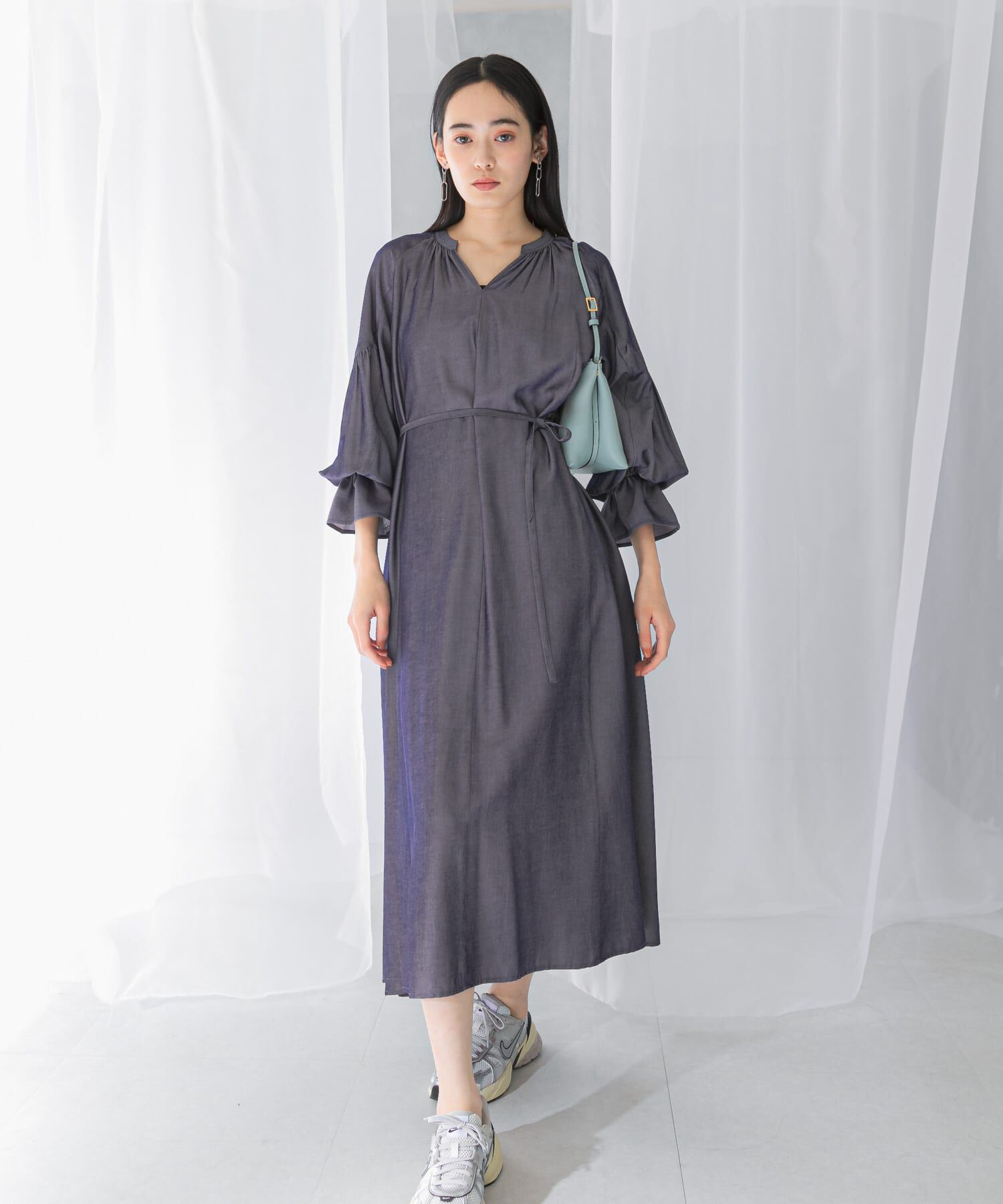 URBAN RESEARCH ROSSO「デニムライクギャザーワンピース」|ワンピース|