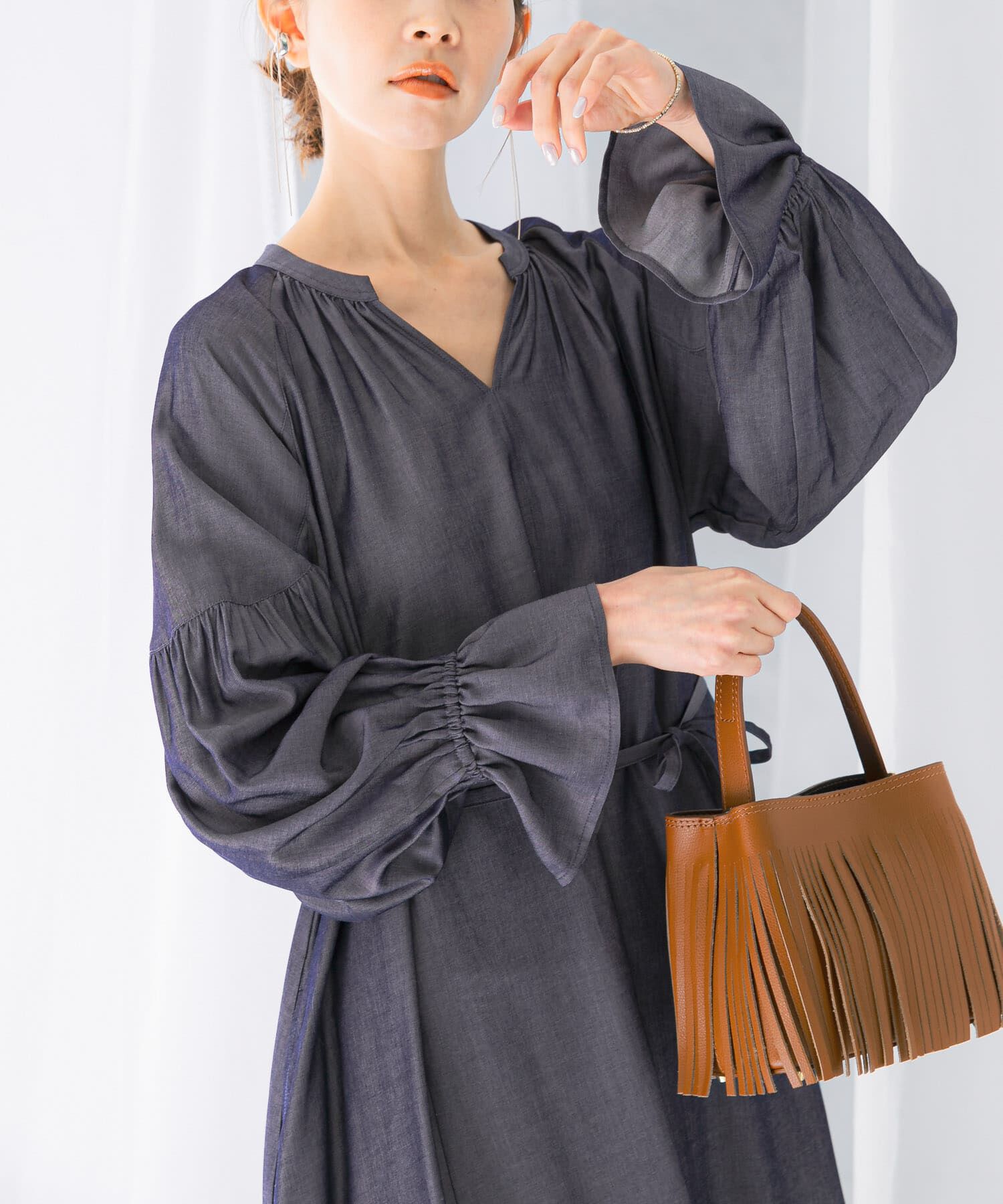 URBAN RESEARCH ROSSO「デニムライクギャザーワンピース」|ワンピース|