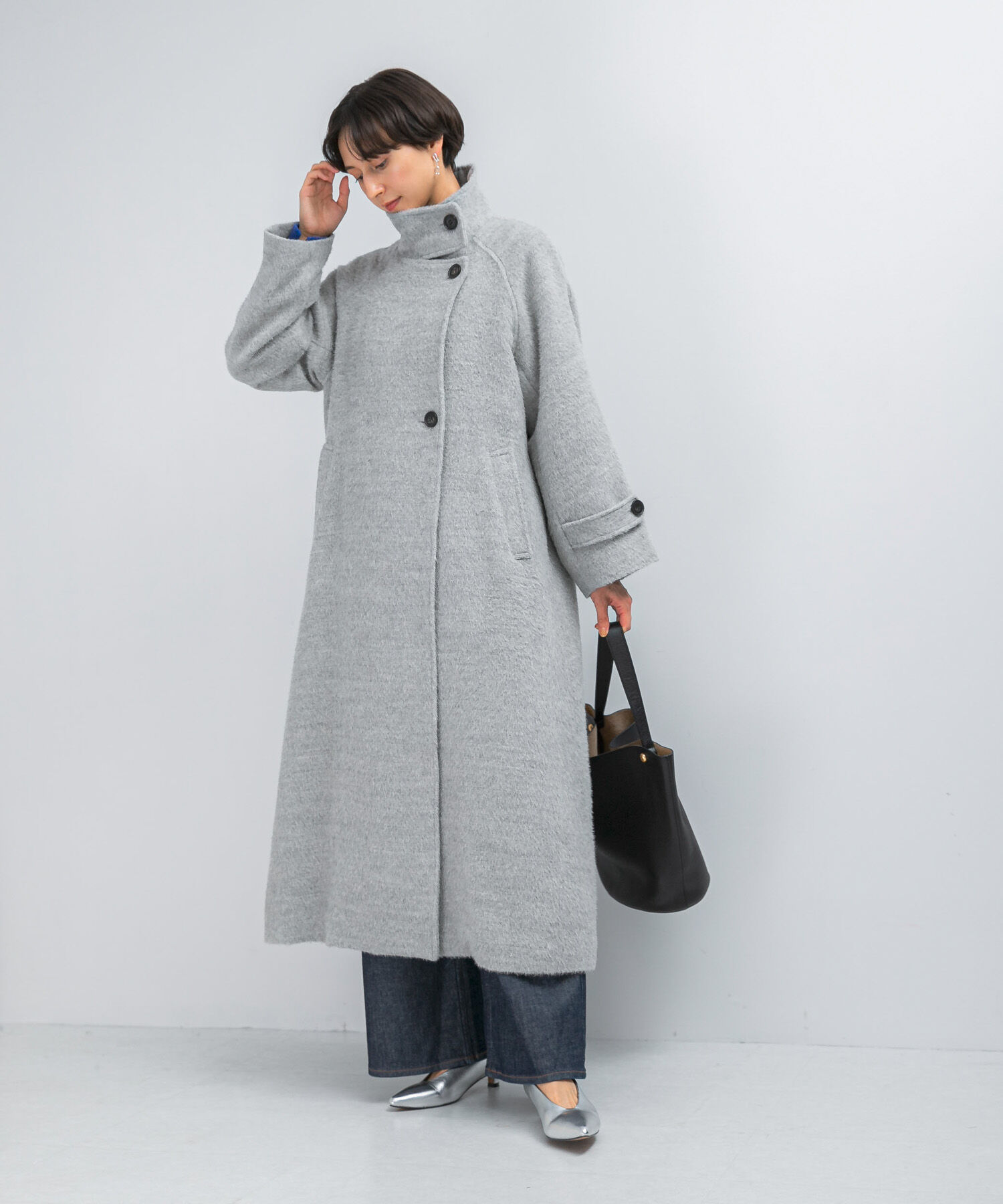 URBAN RESEARCH ROSSO「アルパカ混シャギースタンドコート」|ノーカラーコート|
