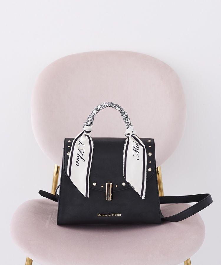 Maison de FLEUR「スタッズフラップ2Wayバッグ」|ハンドバッグ|ブラック