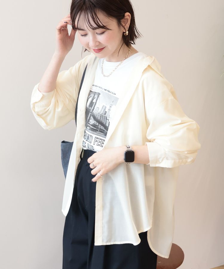 AMERICAN HOLIC「【イージーケア・UVカット】シアーラウンドシャツ」|シャツ・ブラウス|Light yellow