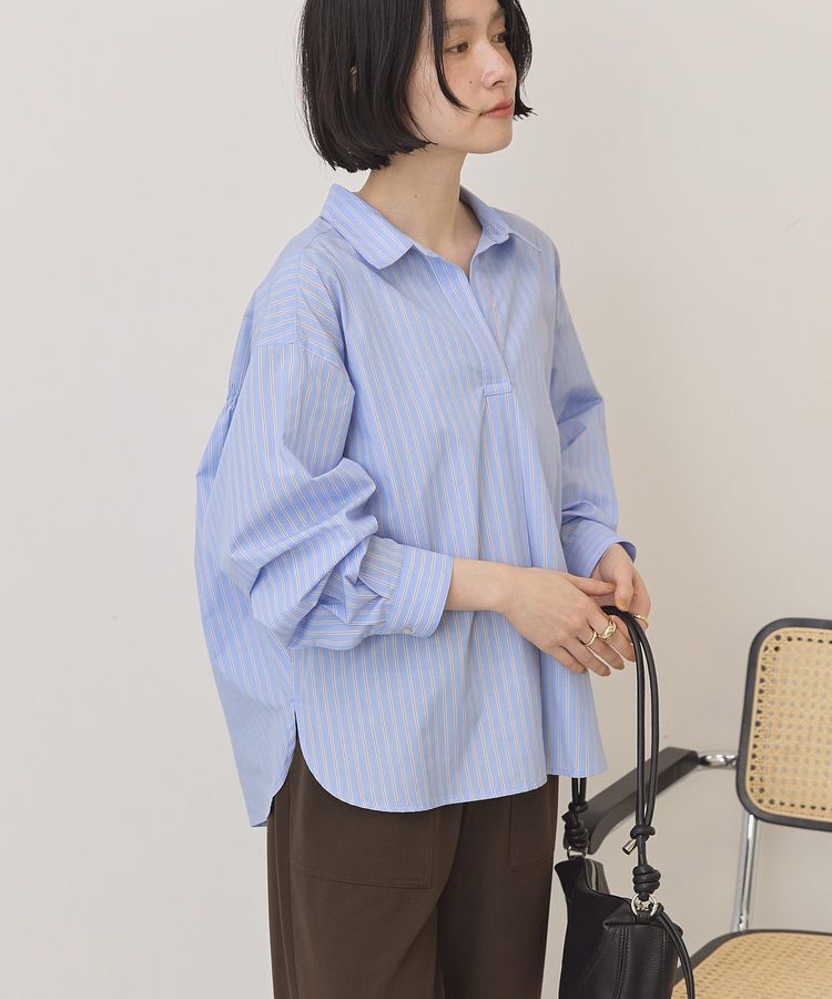AMERICAN HOLIC「【イージーケア】バックギャザースキッパーシャツ」|シャツ・ブラウス|ストライプサックス