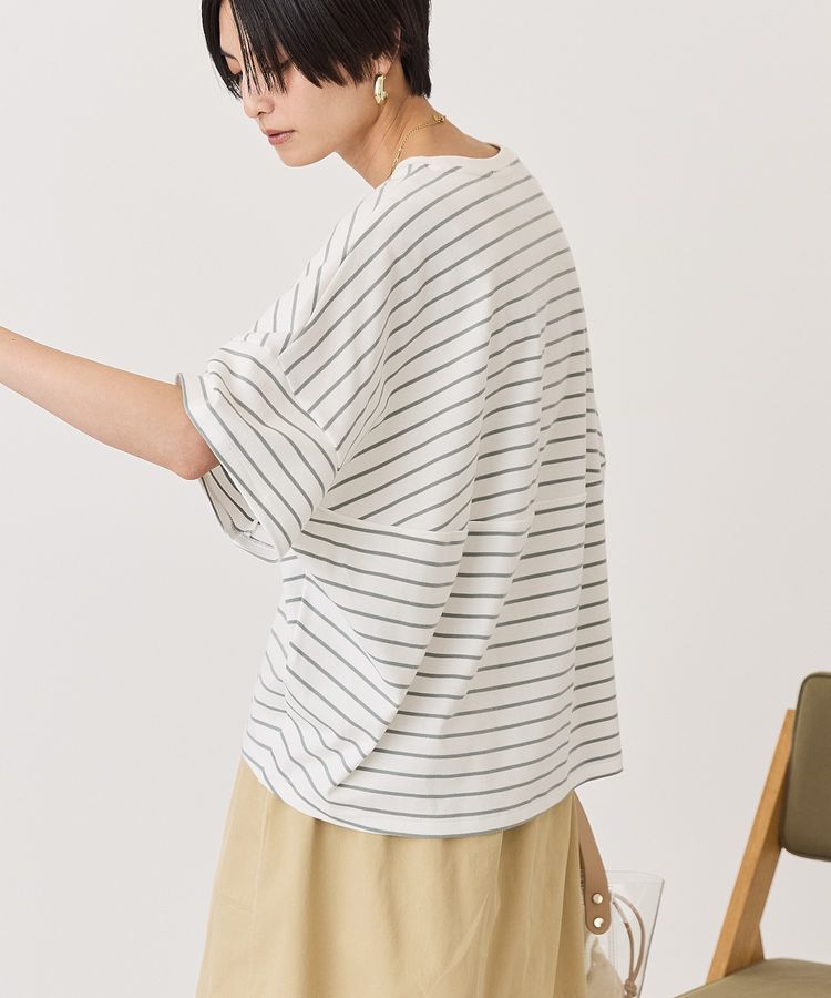 AMERICAN HOLIC「【UVカット・接触冷感】ボーダーコクーンプルオーバー」|Tシャツ・カットソー|Grayish Khaki
