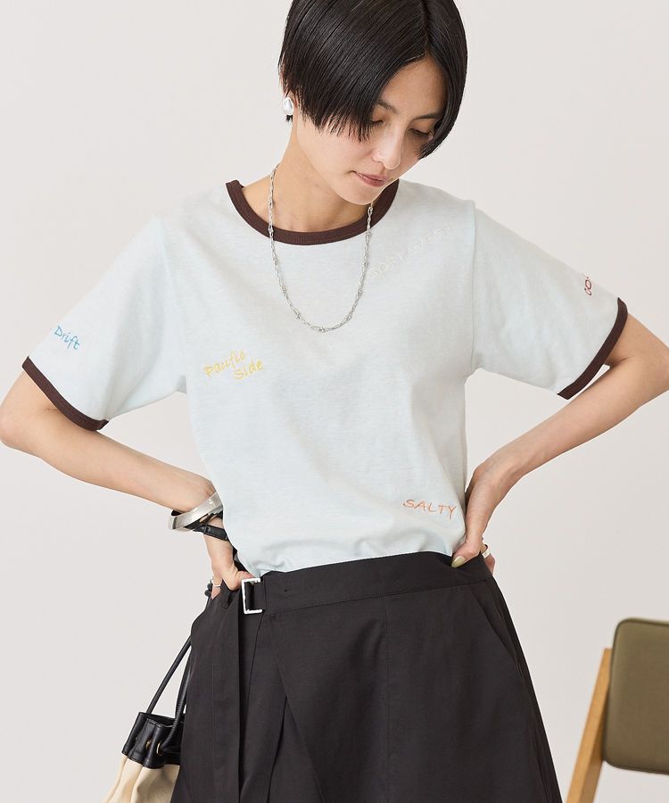 AMERICAN HOLIC「ランダムロゴ刺繍リンガーTシャツ」|Tシャツ・カットソー|