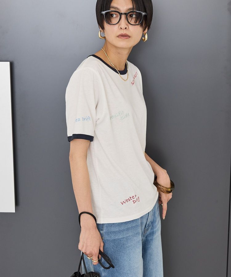 AMERICAN HOLIC「ランダムロゴ刺繍リンガーTシャツ」|Tシャツ・カットソー|
