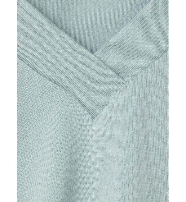 mizuiro ind「mizuiro ind Vネックアシンメトリーノースリーブプルオーバー」|Tシャツ・カットソー|