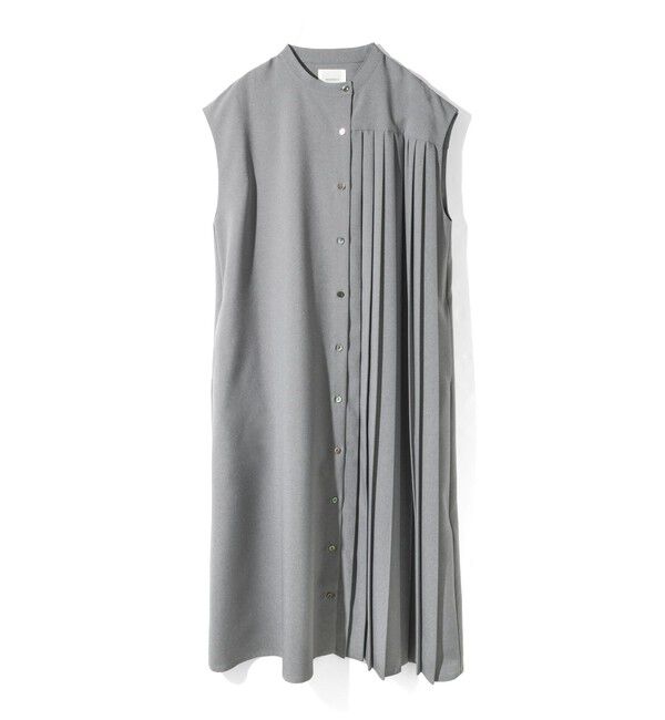 MIDIUMISOLID「MIDIUMISOLID for Ladies アシンメトリープリーツノースリーブワンピース」|ワンピース|ライトグレー
