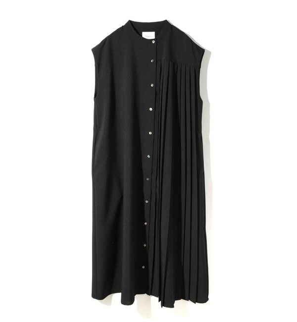 MIDIUMISOLID「MIDIUMISOLID for Ladies アシンメトリープリーツノースリーブワンピース」|ワンピース|ブラック