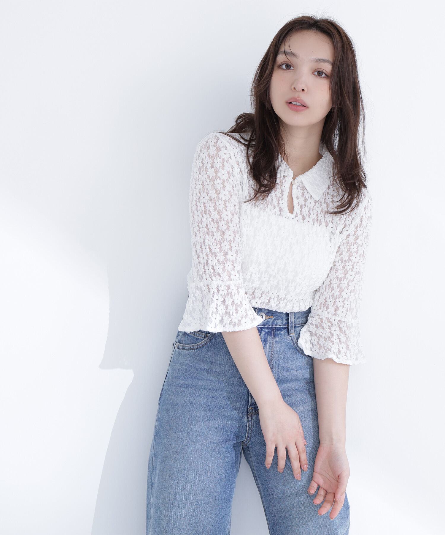  「シャツカラーレースカットソー」|Tシャツ・カットソー|オフホワイト1