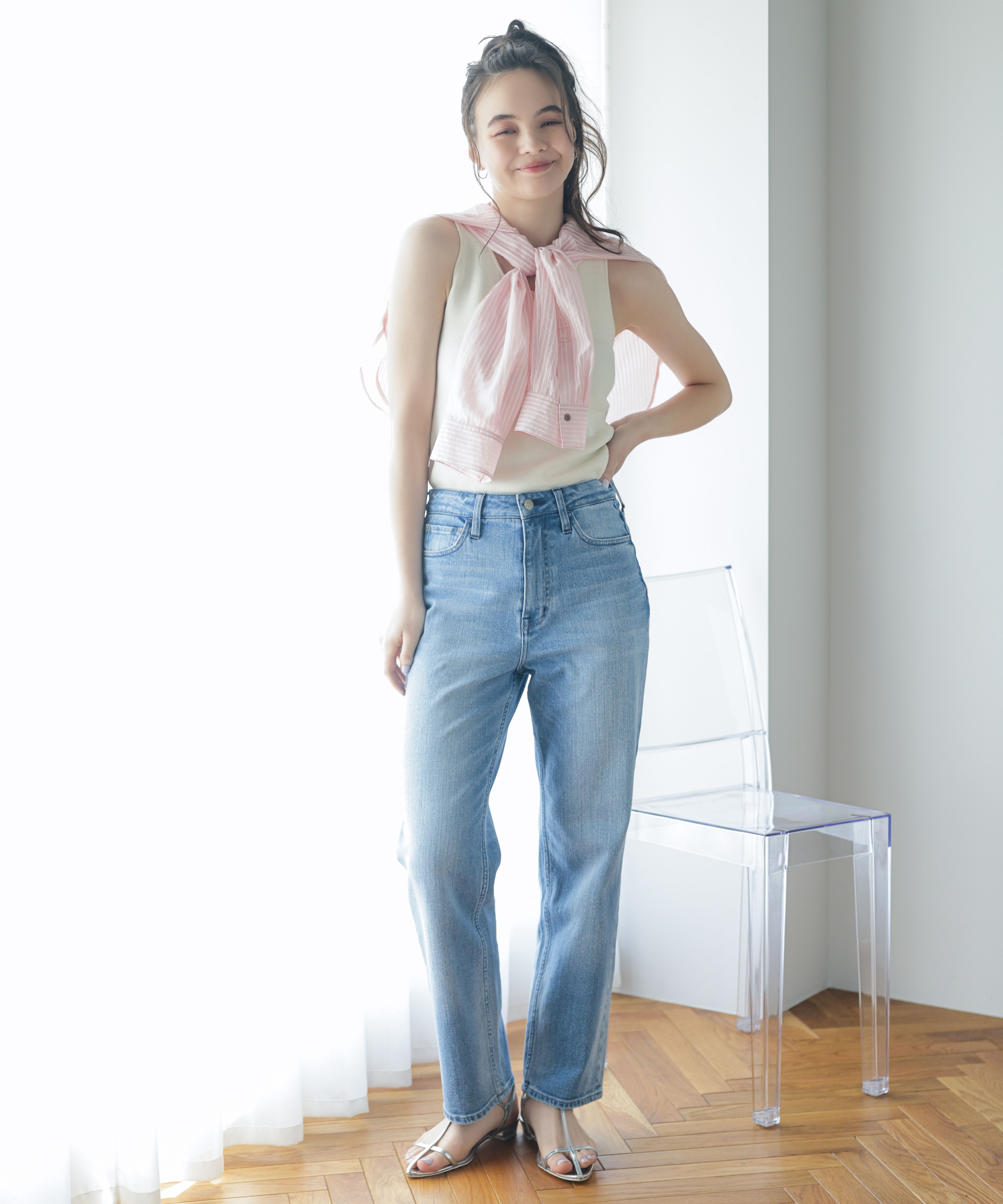  「〈N.〉ハイライズストレートデニムパンツ」|その他|ブルー