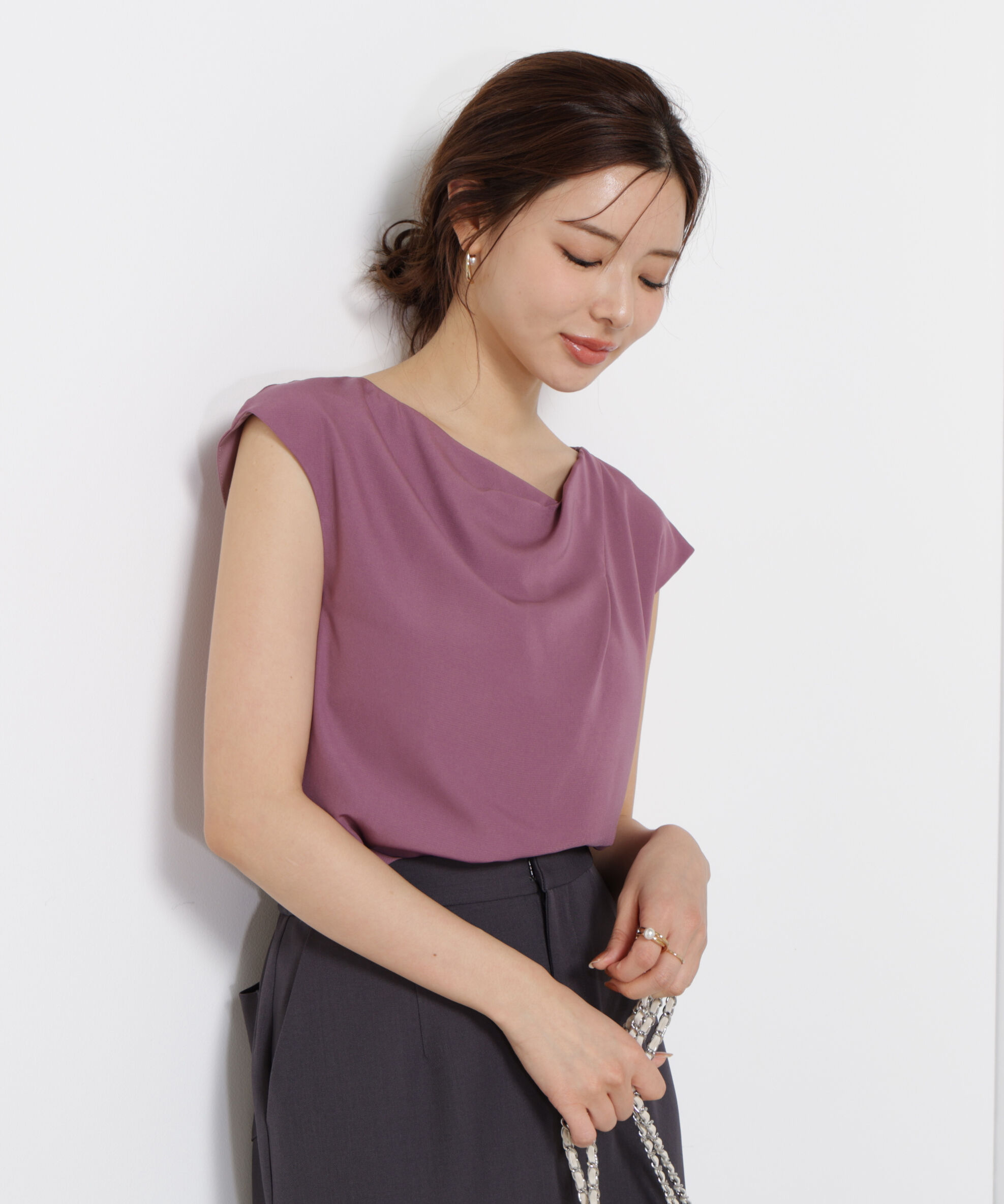 PROPORTION BODY DRESSING「ニュアンスネックフレンチスリーブブラウス」|シャツ・ブラウス|ボルドー