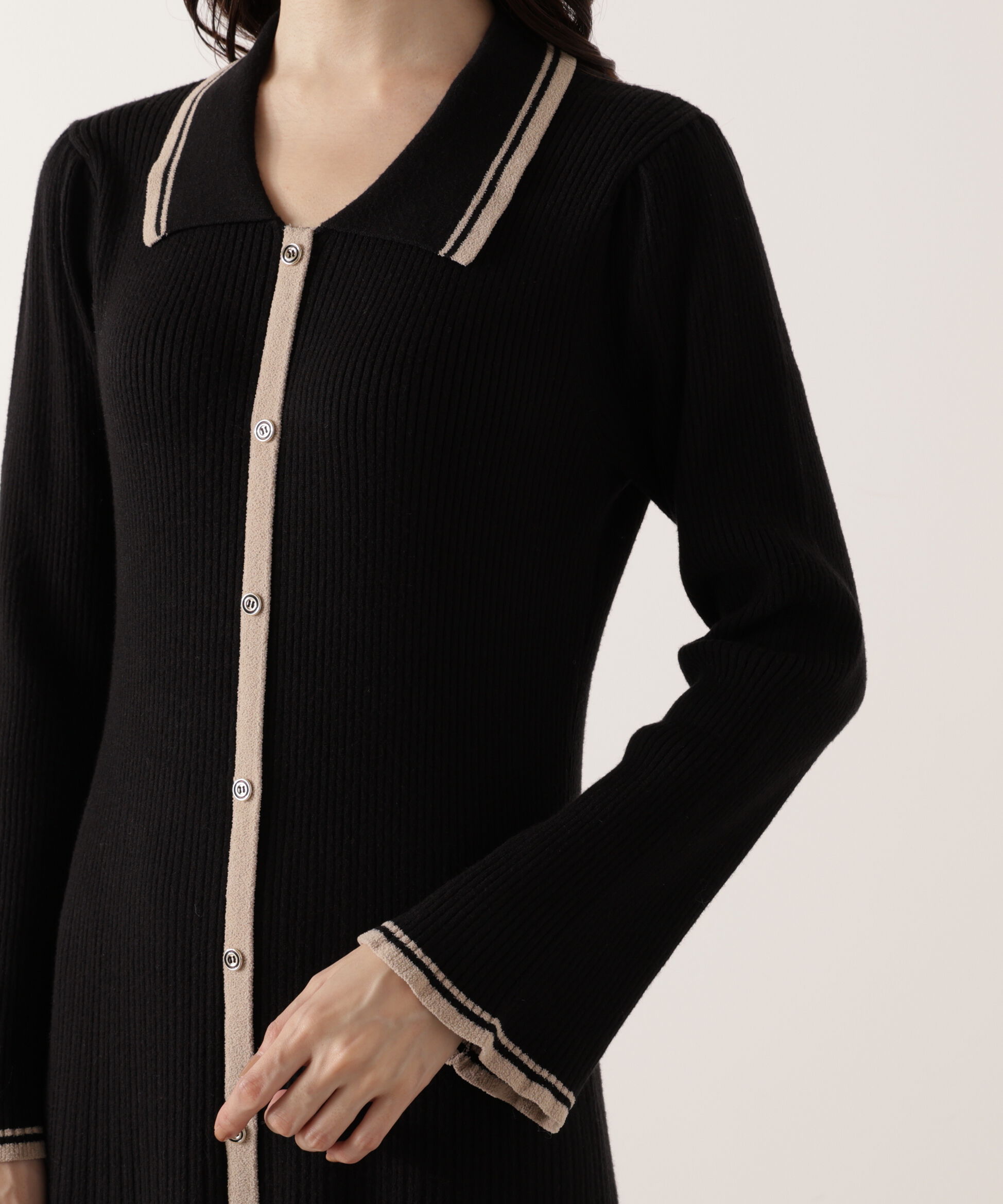 PROPORTION BODY DRESSING「《EDIT COLOGNE》バイカラー衿ニットワンピース 25AW」|ワンピース|