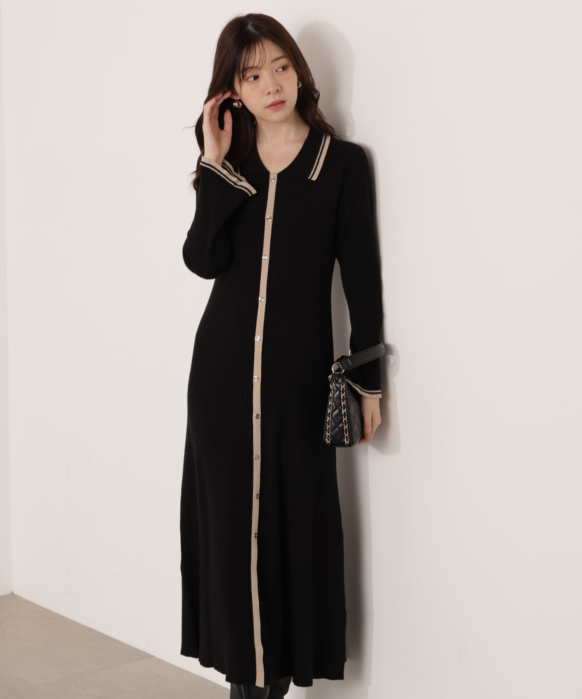 PROPORTION BODY DRESSING「《EDIT COLOGNE》バイカラー衿ニットワンピース 25AW」|ワンピース|