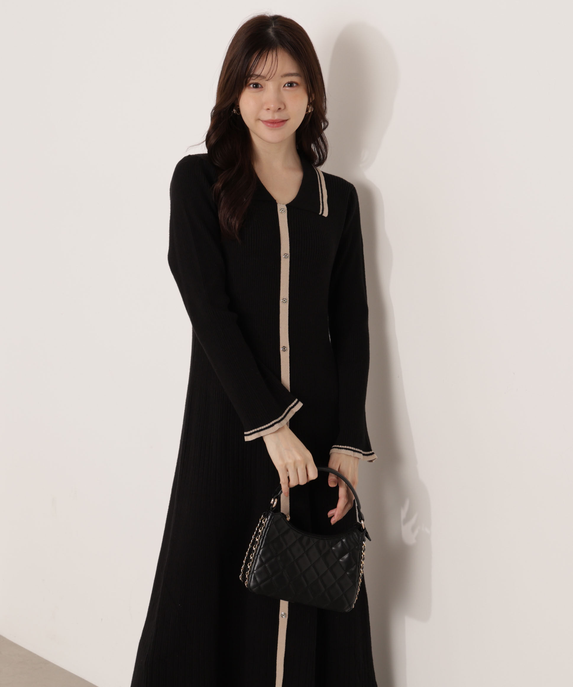 PROPORTION BODY DRESSING「《EDIT COLOGNE》バイカラー衿ニットワンピース 25AW」|ワンピース|