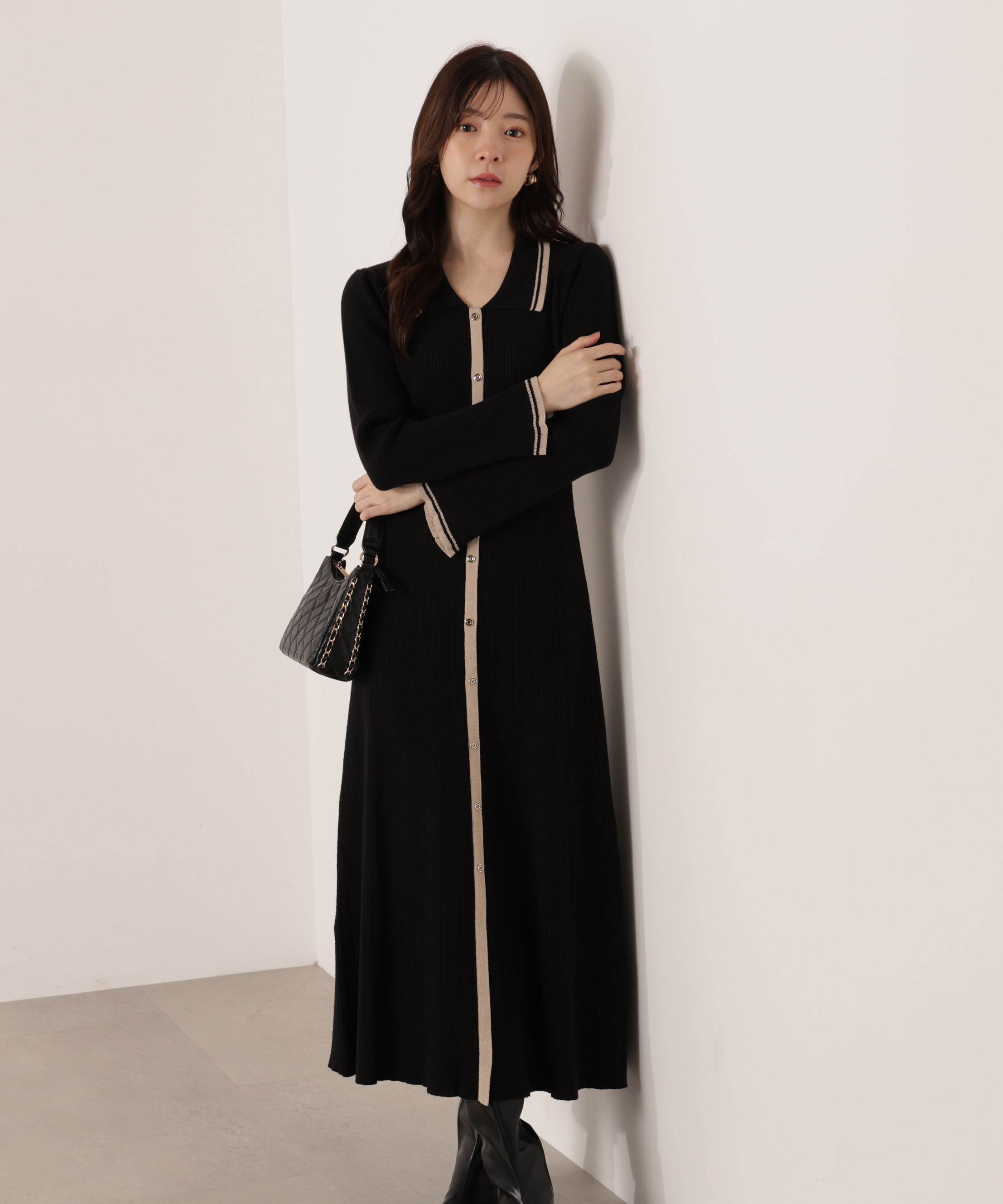 PROPORTION BODY DRESSING「《EDIT COLOGNE》バイカラー衿ニットワンピース 25AW」|ワンピース|