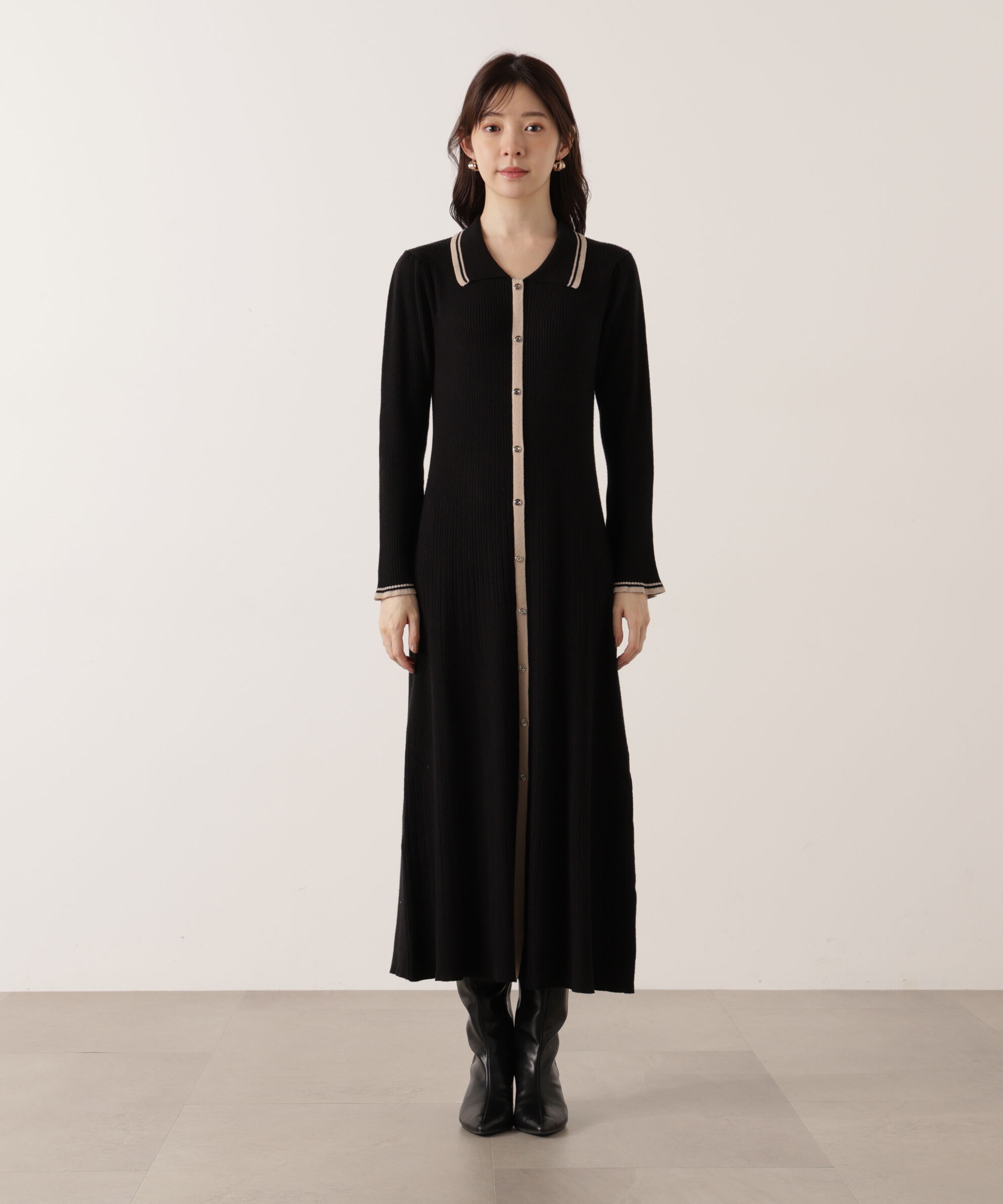 PROPORTION BODY DRESSING「《EDIT COLOGNE》バイカラー衿ニットワンピース 25AW」|ワンピース|