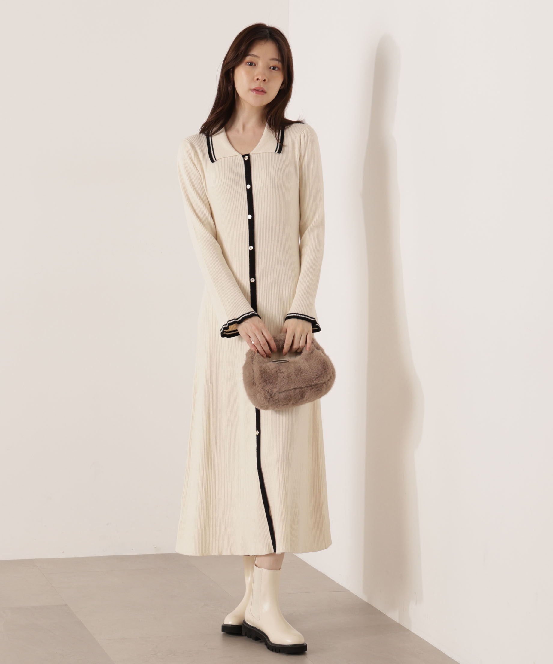 PROPORTION BODY DRESSING「《EDIT COLOGNE》バイカラー衿ニットワンピース 25AW」|ワンピース|