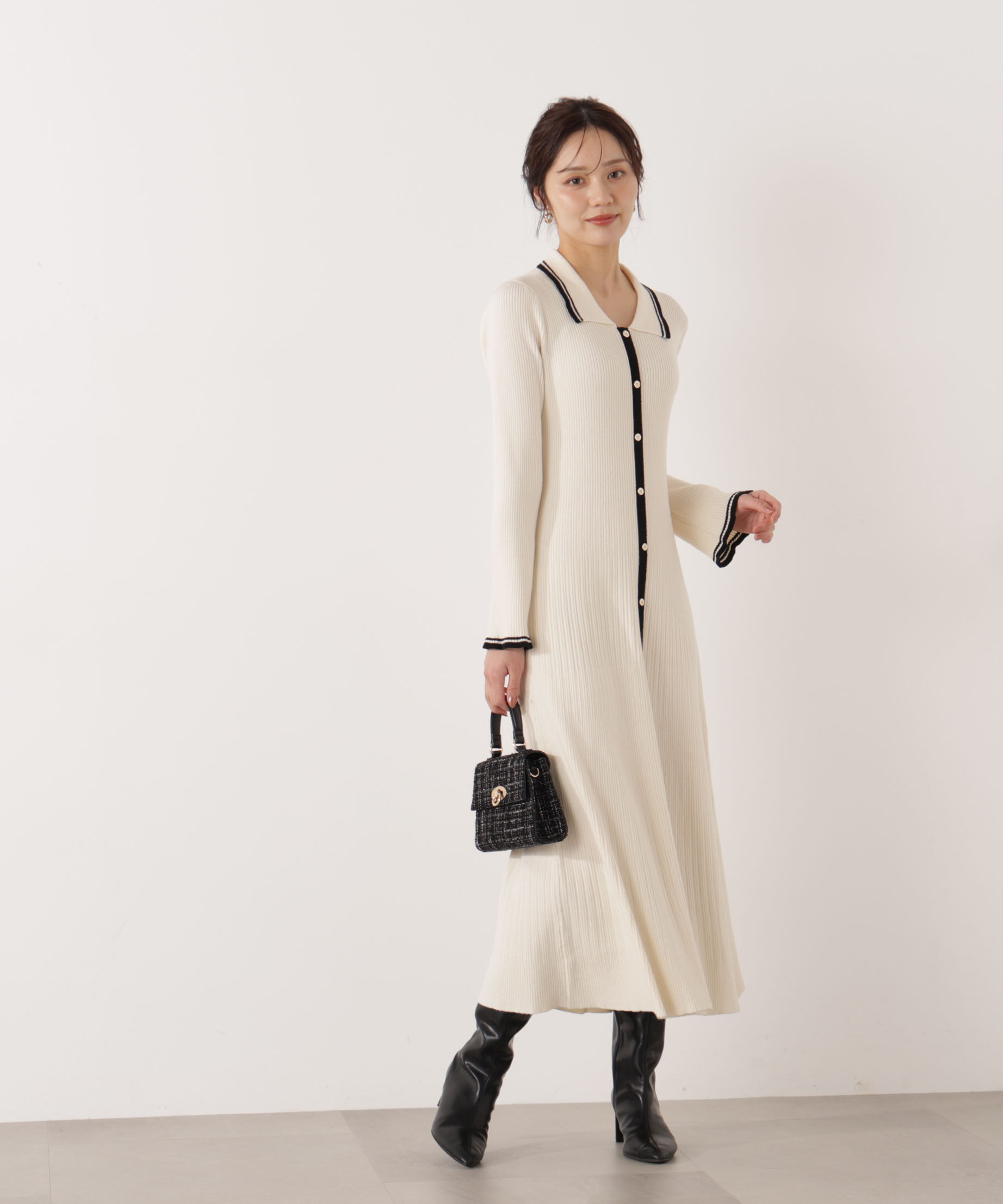 PROPORTION BODY DRESSING「《EDIT COLOGNE》バイカラー衿ニットワンピース 25AW」|ワンピース|