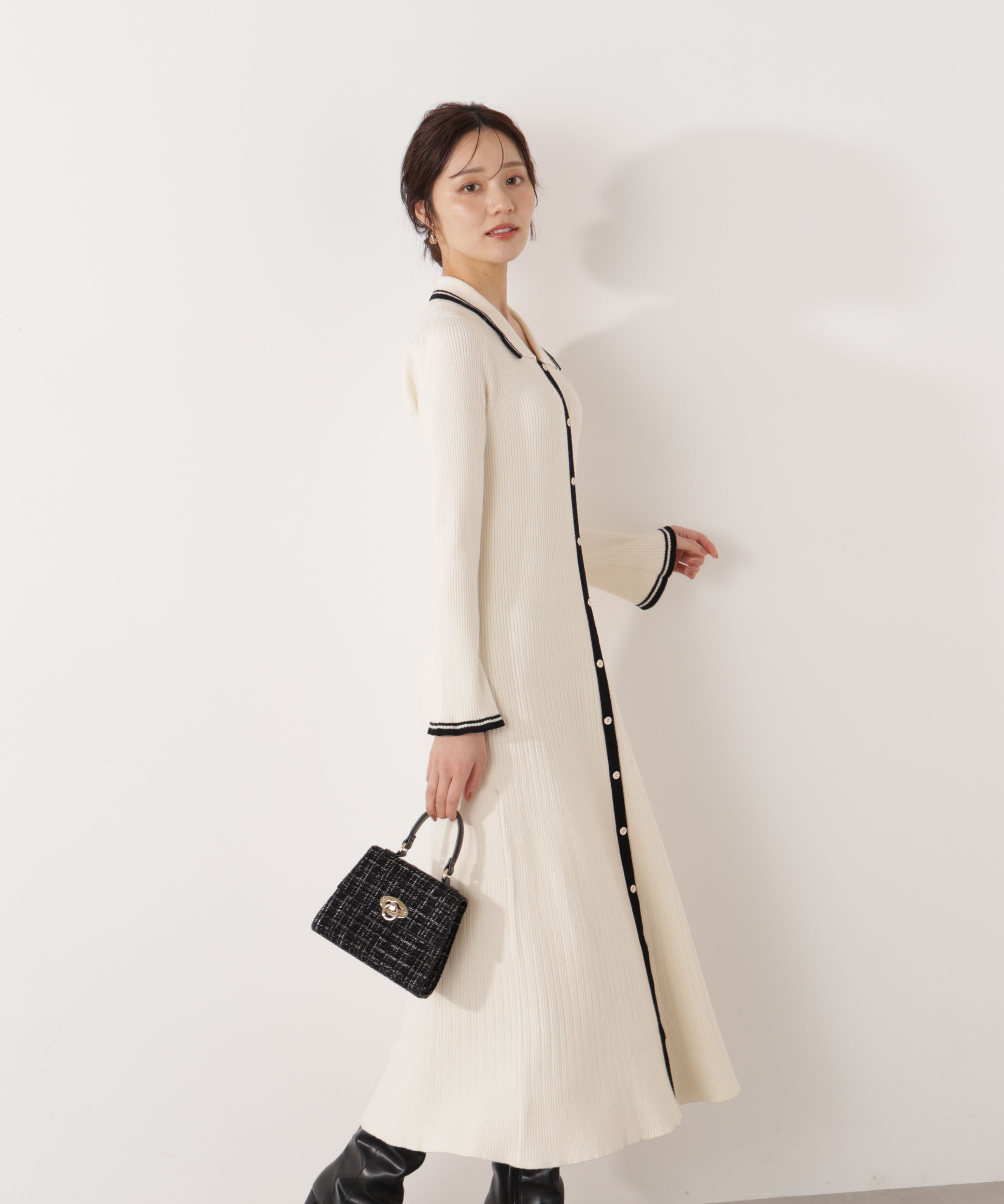 PROPORTION BODY DRESSING「《EDIT COLOGNE》バイカラー衿ニットワンピース 25AW」|ワンピース|