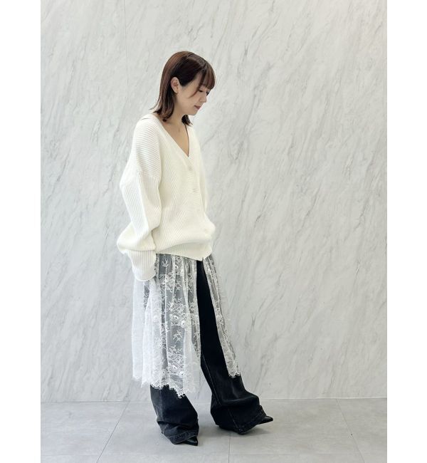 CALNAMUR「レース&times;ニットロングカーディガン」|カーディガン|