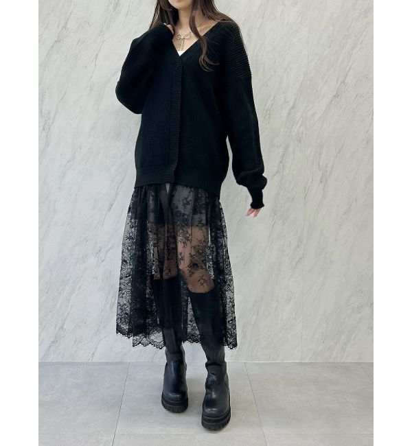 CALNAMUR「レース&times;ニットロングカーディガン」|カーディガン|