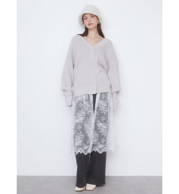 CALNAMUR「レース&times;ニットロングカーディガン」|カーディガン|