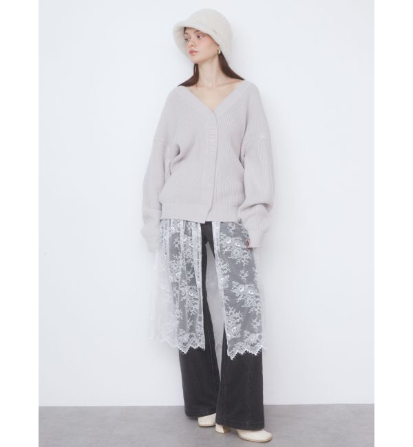 CALNAMUR「レース&times;ニットロングカーディガン」|カーディガン|