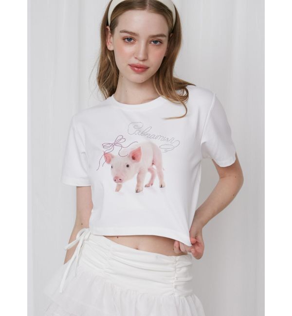 CALNAMUR「ピグレットリボンビジューTシャツ」|Tシャツ・カットソー|