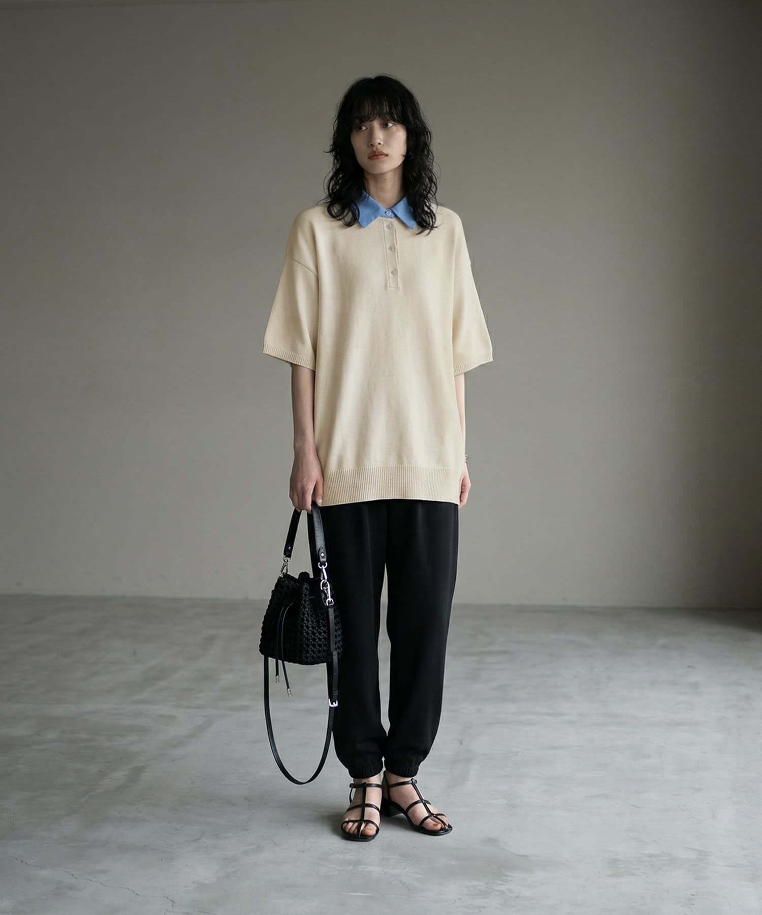 STYLE DELI「【BLK001】シャツ襟半袖ポロニット」|Tシャツ・カットソー|