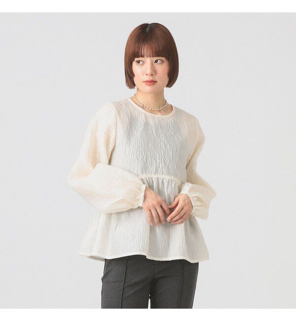 Ray BEAMS 「ジャガード ギャザー キリカエ クルーネック」|シャツ・ブラウス|