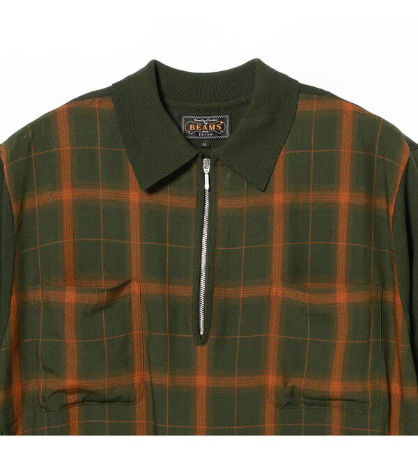 BEAMS PLUS「Half Zip Panel Polo Ombre Plaid」|ポロシャツ|