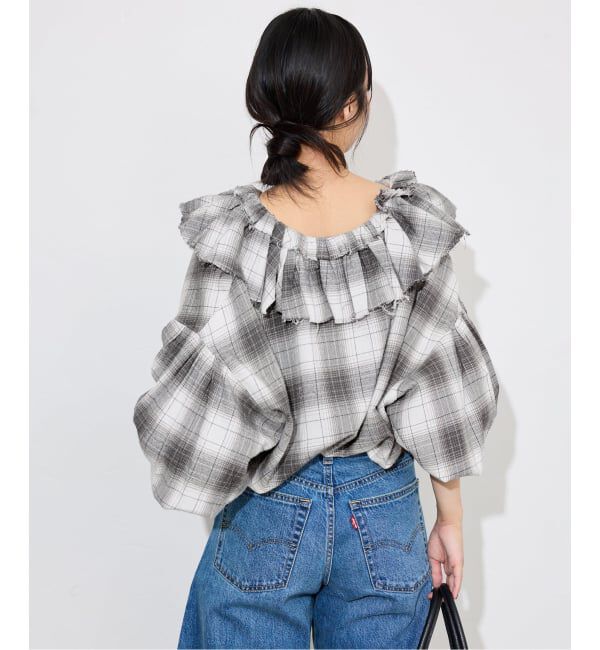 SLOBE IENA「crinkle crinkle crinkle SLOBE別注 ネルチェックラッフルブラウス CC-4025」|シャツ・ブラウス|