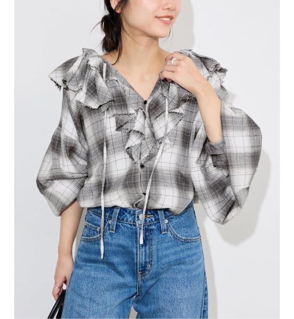 SLOBE IENA「crinkle crinkle crinkle SLOBE別注 ネルチェックラッフルブラウス CC-4025」|シャツ・ブラウス|